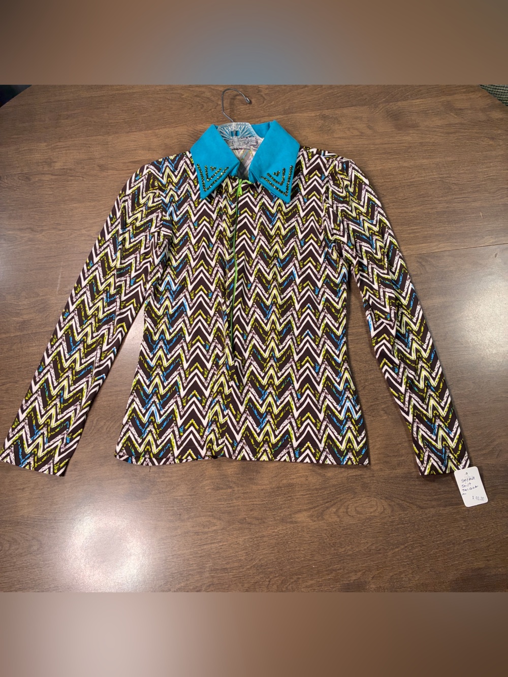 Chevron Zigzag Jacket with Teal Collar
